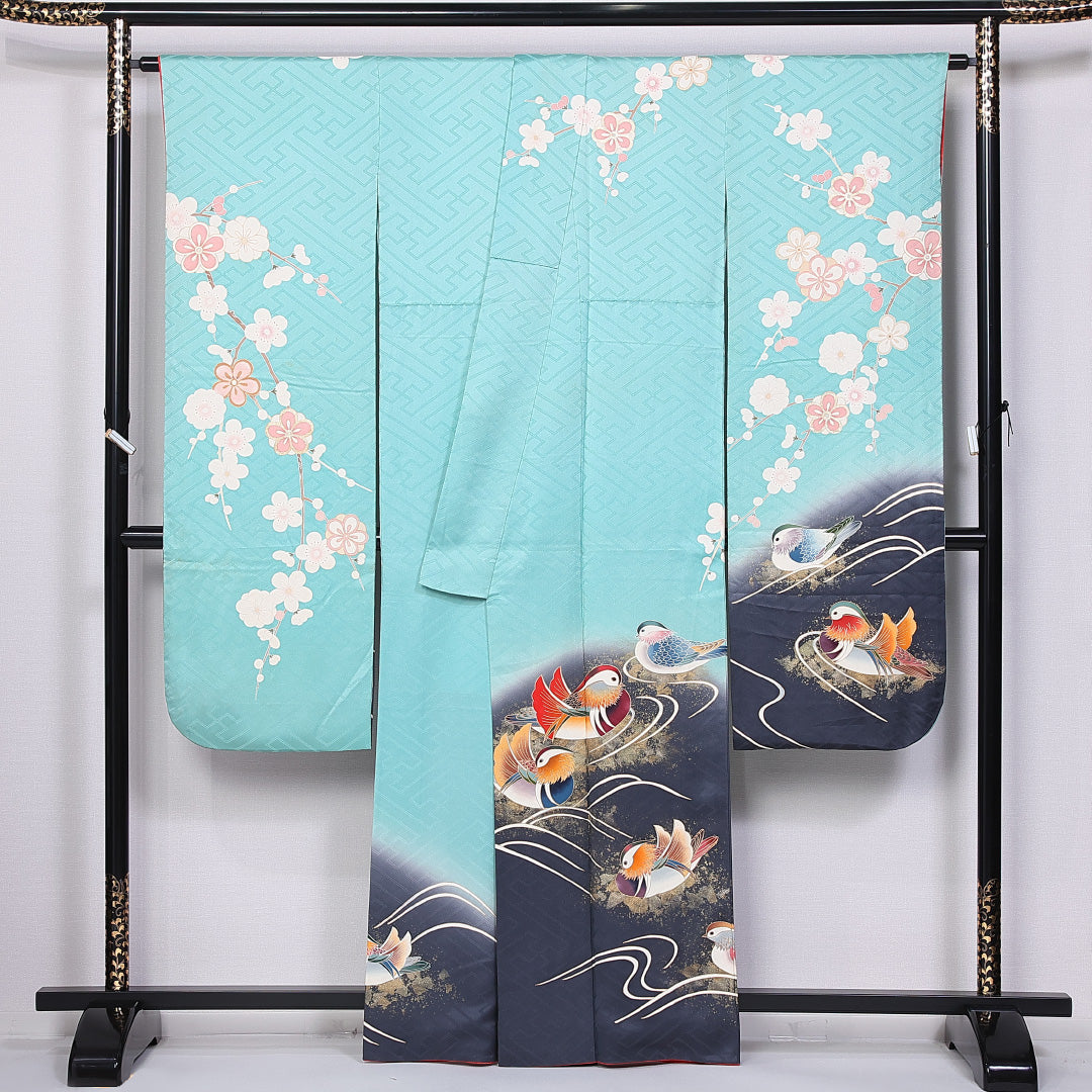 振袖 身丈159cm 裄丈65.5cm 袷 正絹 Bランク 広衿 梅 流水 1213-F0383