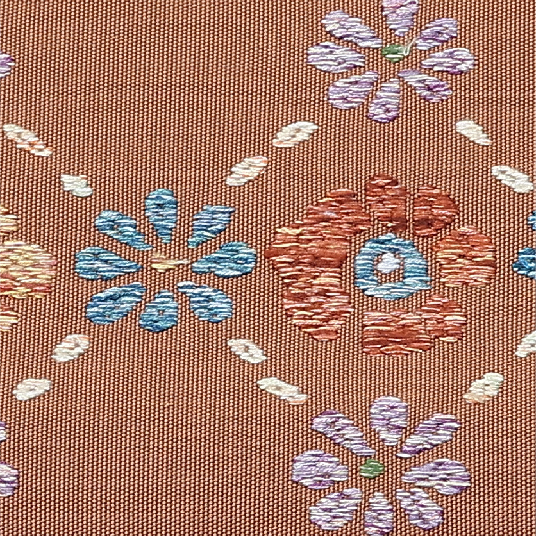 未使用品 名古屋帯 帯丈544cm ポイント柄 未仕立て Nランク カジュアル 刺繍 綴れ織 正絹 茶系 1224-01399