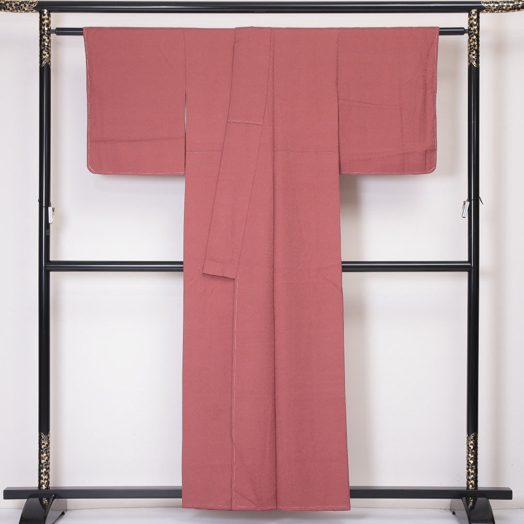 未使用品 色無地 袷 身丈157cm 裄丈63cm 正絹 Sランク インフォーマル 広衿 Mサイズ ふくれ織 草木染め 本草木染作家 瑞寶 作家物 落款 しつけ糸 茶系 RP 1219-05238