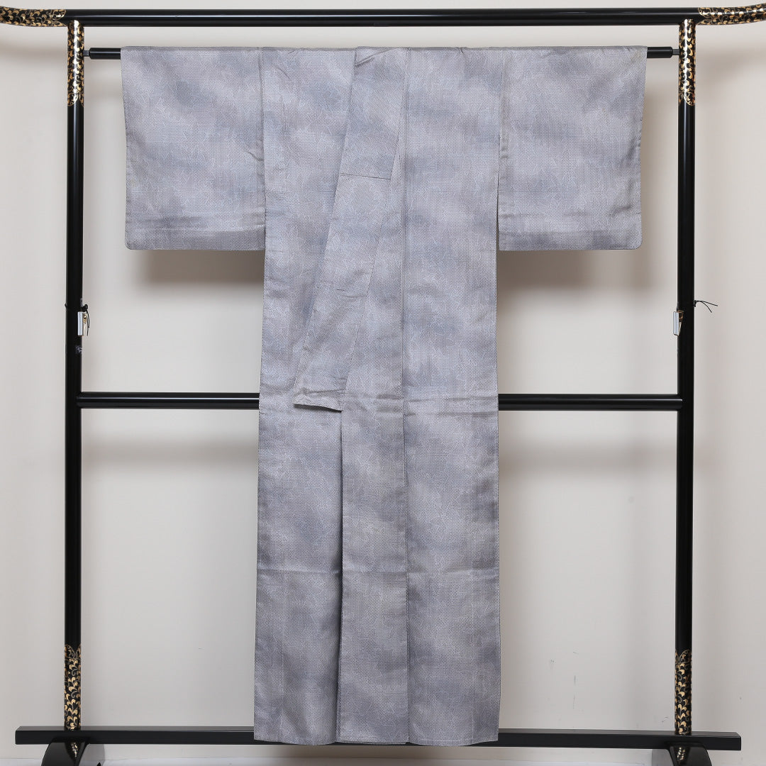紬 単衣 身丈153cm 裄63cm 正絹 グレー系 Bランク 紅葉 1216-00476-4222