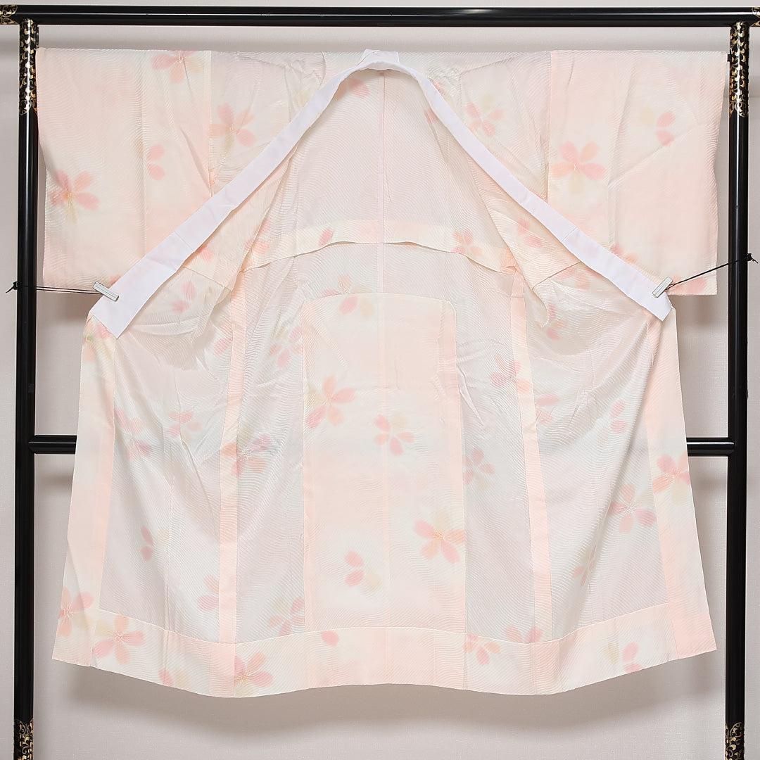 長襦袢 無双袖 身丈132cm 裄丈69cm 正絹 Bランク XLサイズ 花柄 ピンク系 RP 1239-13499