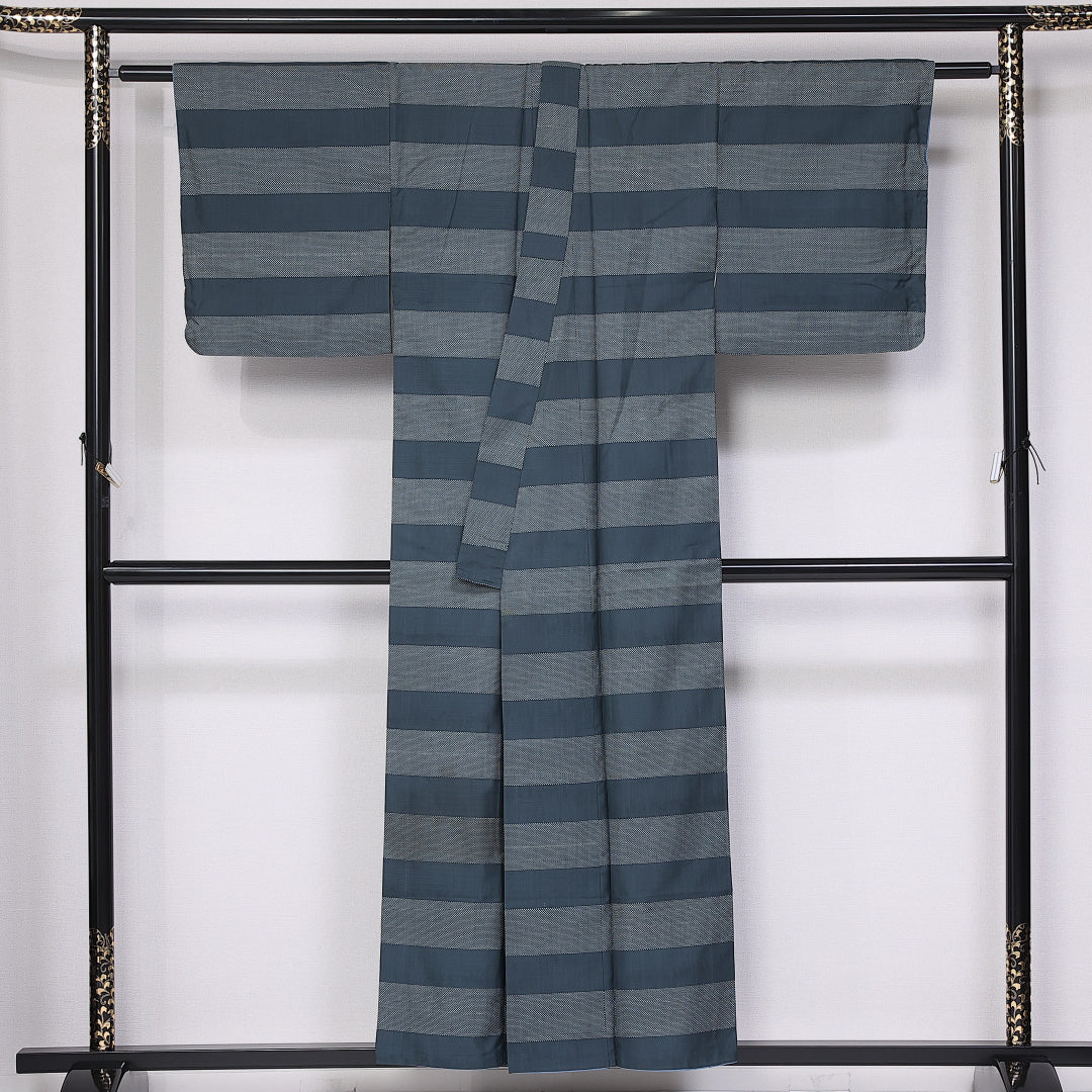 紬 身丈153cm 裄丈63cm S 正絹 Aランク 袷 バチ衿 紬 縞 1216-10916