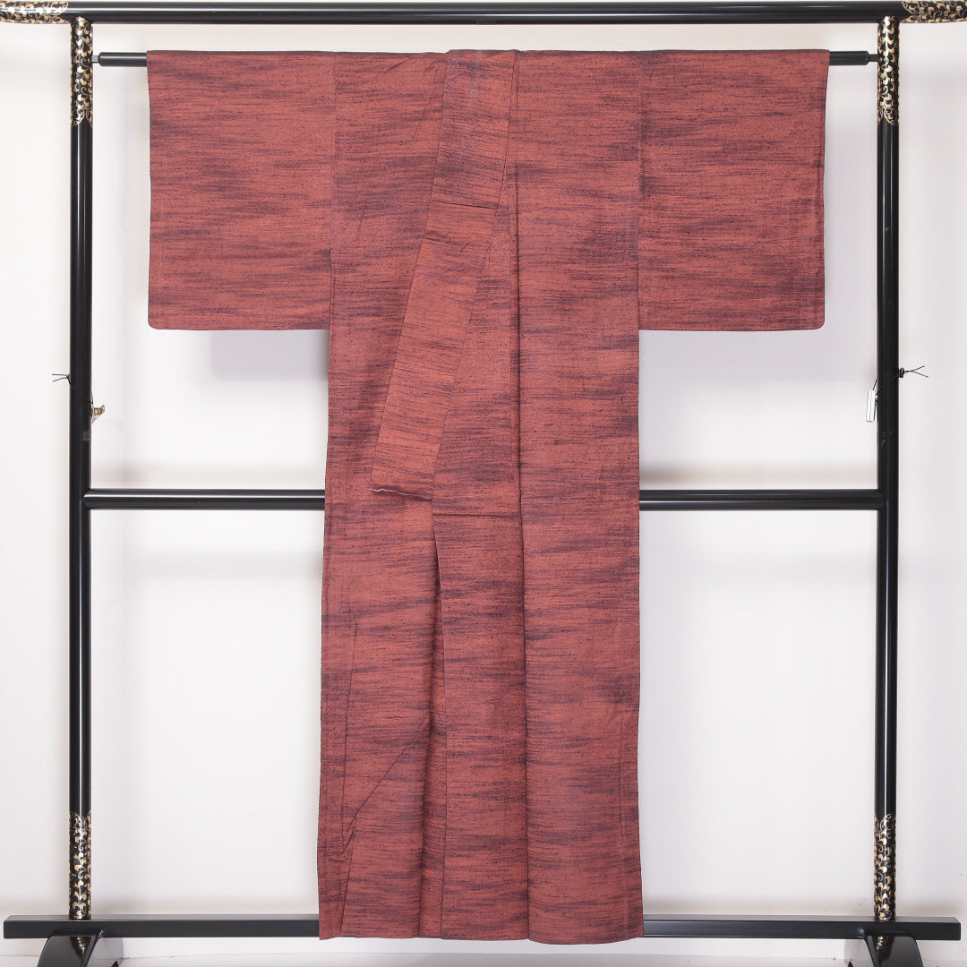 紬 単衣 身丈154cm 裄63cm 正絹 朱系 Aランク 1216-01146