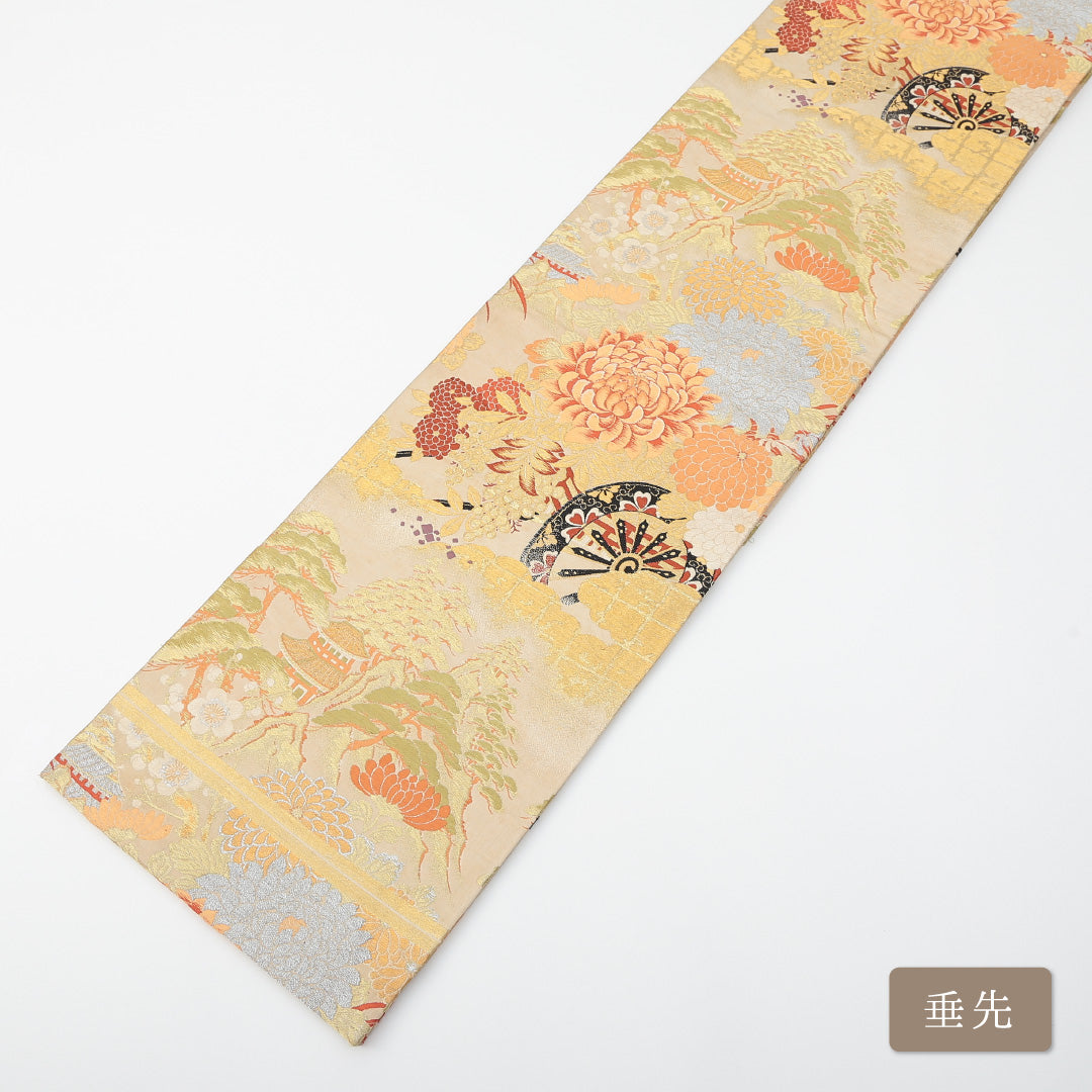 アンティーク 名古屋帯 帯丈410cm 全通 開き仕立て 京袋帯 フォーマル Bランク クリーム系 笠松 122400477415