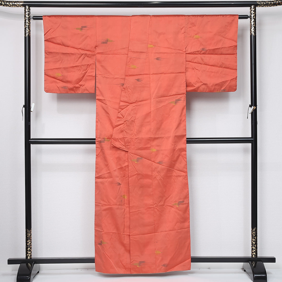 小紋 袷 身丈158cm 裄丈63cm 正絹 Bランク インフォーマル 広衿 Mサイズ 燕 朱系 GP 1221-11933