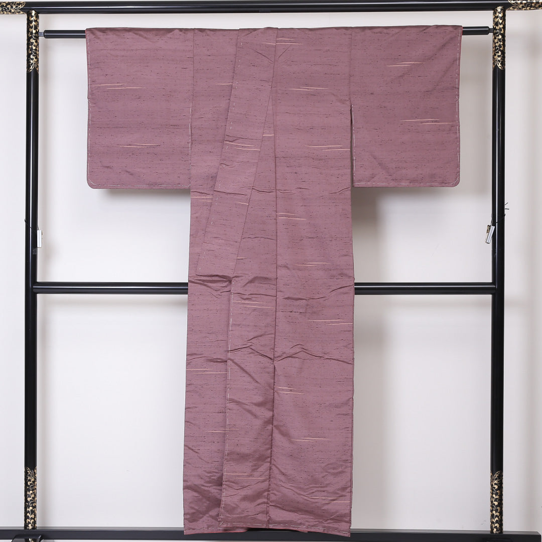 牛首紬 袷 身丈155cm 裄63cm 正絹 紫系 Sランク しつけ糸 1216-00798-2320