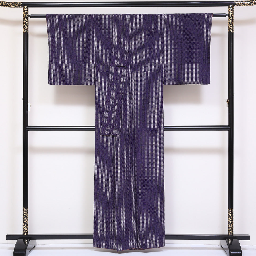 小紋 袷 身丈159cm 裄丈64cm 正絹 Sランク インフォーマル 広衿 Mサイズ ドット 紫系 RP 1221-01793