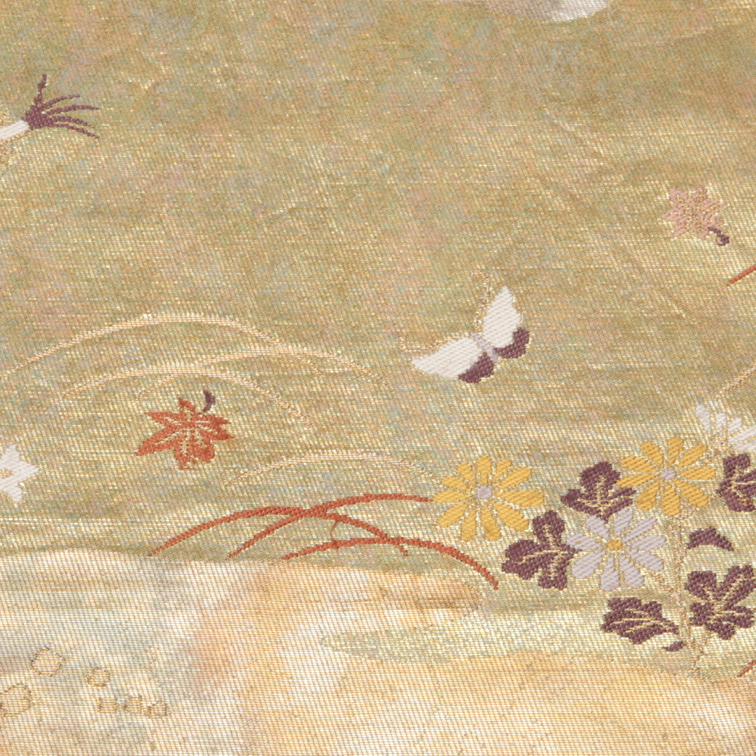 袋帯 帯丈428cm 正絹 六通 フォーマル 花鳥文 吉祥文様 金系 1243-01111
