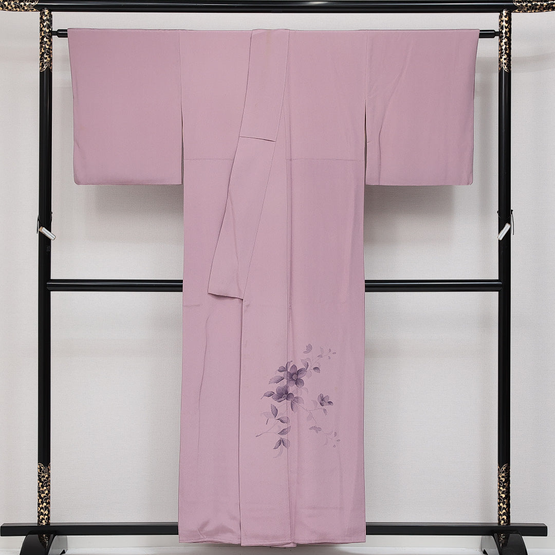 付下げ 袷 身丈153cm 裄丈64cm 正絹 Cランク 一つ紋 (上り藤) セミフォーマル 広衿 Sサイズ 花柄 ピンク系 HP 1218-14377