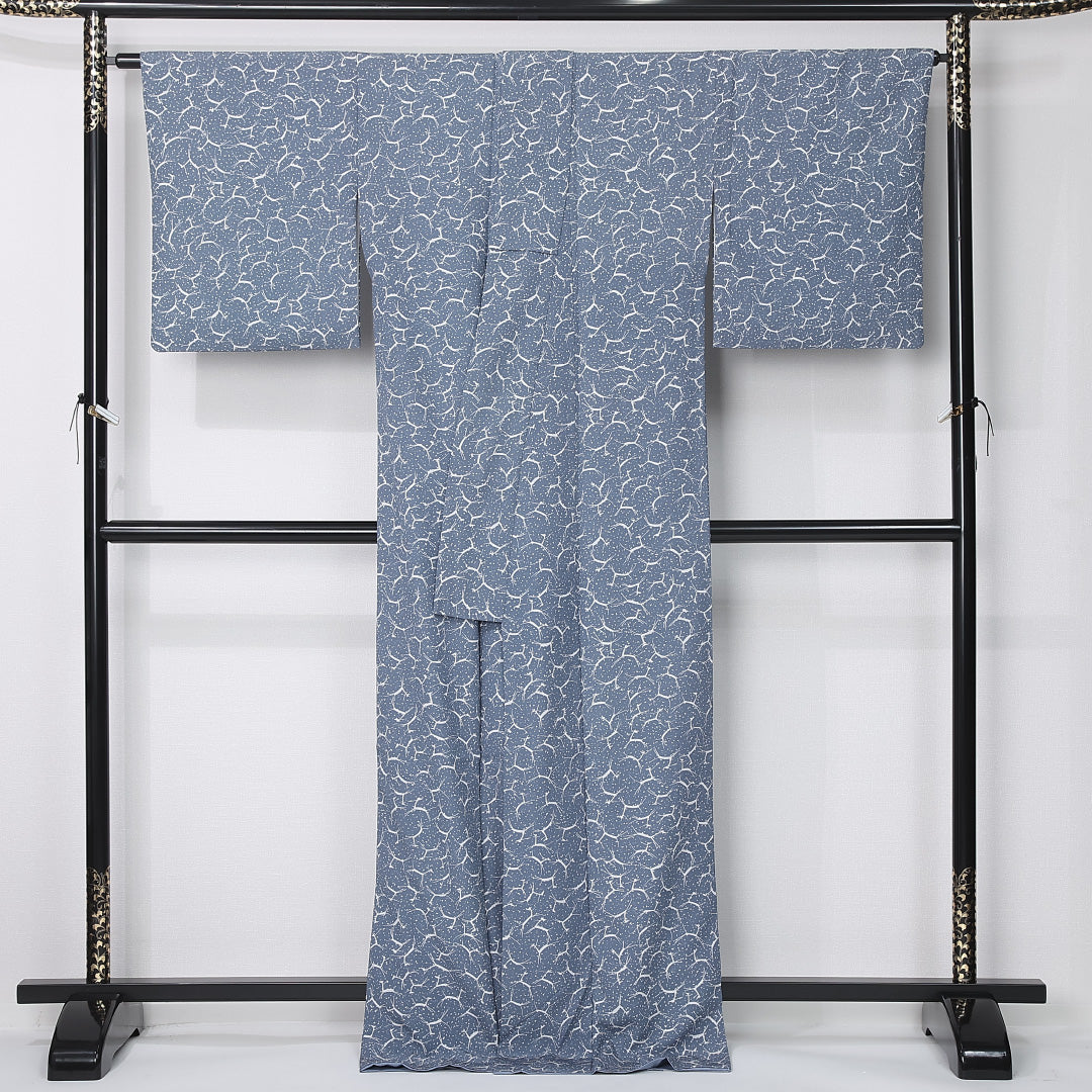 洗える着物 小紋 袷 身丈172cm 裄丈67cm ポリエステル Sランク インフォーマル 広衿 2XLサイズ 鹿 グレー系 RP 1221-12397