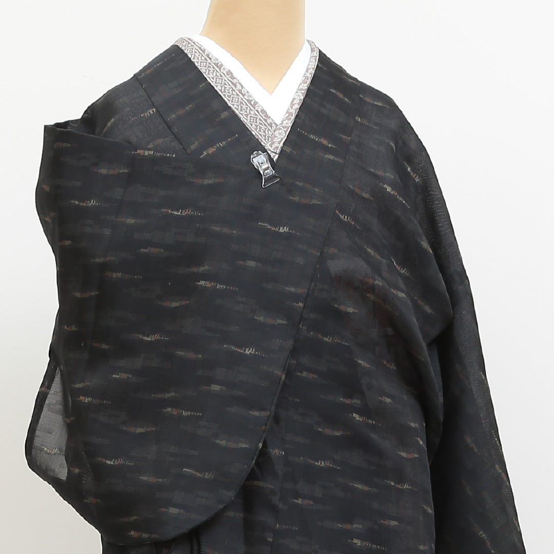 道中着 夏物 洗える着物 夏物 身丈78cm 裄丈66cm ポリエステル Sランク Mサイズ カジュアル もじり織 創作柄 黒系 1264-05614