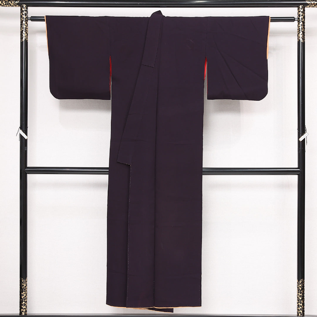 アンティーク 色無地 袷 身丈145cm 裄丈63cm 正絹 Bランク バチ衿 XSサイズ 紫系 RP 1219-13515