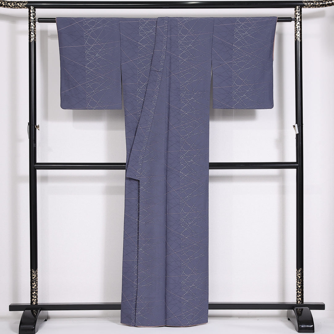 小紋 袷 身丈160cm 裄63.5cm 正絹 創作 青系 ちりめん Aランク 1215-02477