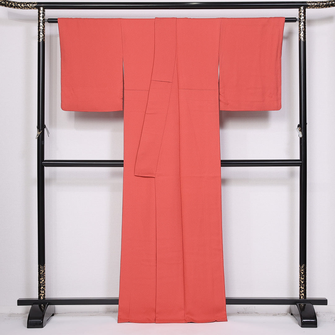 色無地 身丈166cm 裄丈65.5cm XL 正絹 Sランク 袷 一つ紋 揚羽蝶 広衿 宇治の茶の羽染め 壽光織 地紋あり 証紙 1214-10663