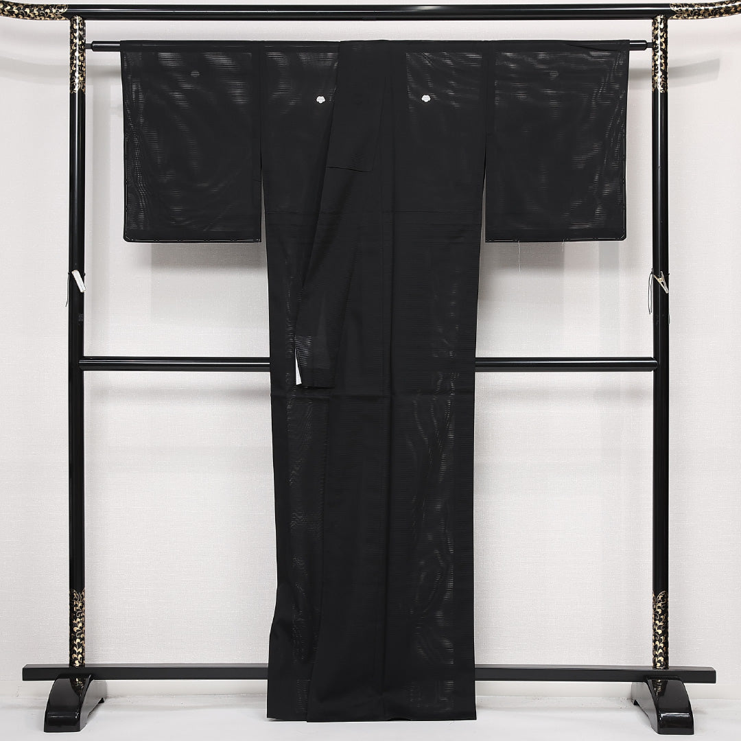 黒紋付 五つ紋 蔦 身丈164cm 裄丈67cm Sランク 正絹 夏物 広衿 L フォーマル 黒系 1299-F0550