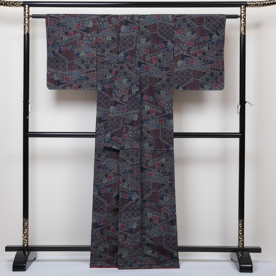 紬 袷 身丈167cm 裄65cm 正絹 グラデーション系 Aランク しつけ糸 1216004643599