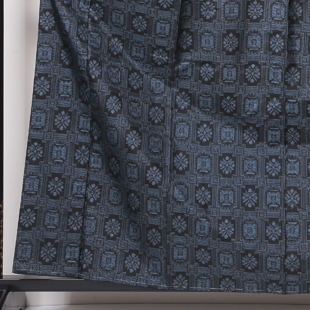 紬(村山大島紬) アンサンブル 袷 身丈162cm 裄丈62cm 正絹 Sランク Lサイズ 広衿 インフォーマル 創作柄 証紙 しつけ糸 紺系 1216-03529