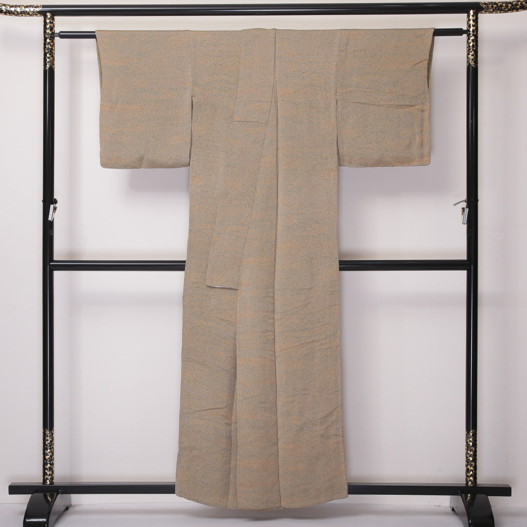 小紋 単衣 身丈157cm 裄丈61cm 正絹 Bランク Mサイズ 広衿 インフォーマル ちりめん 抽象柄 ぼかし染 ベージュ系 1215-02153