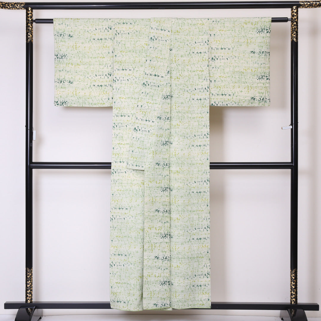 紬 袷 身丈153cm 裄61.5cm 正絹 緑系 Bランク 後染め 1216-00855-4219