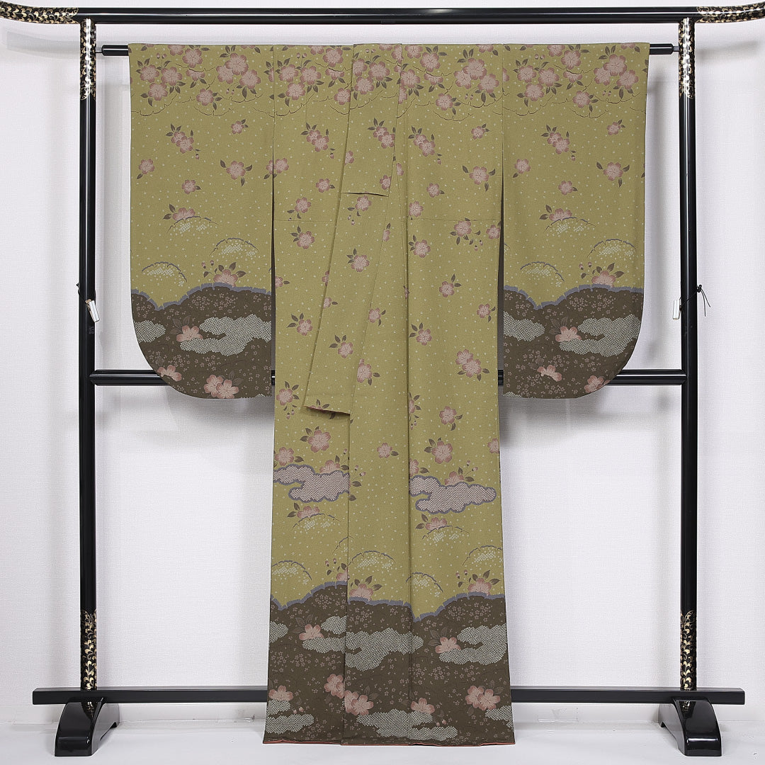 小振袖 身丈165cm 裄丈66cm 袷 洗える着物 ポリエステル Sランク 広衿 桜 雪輪 雲取 1213-F0368