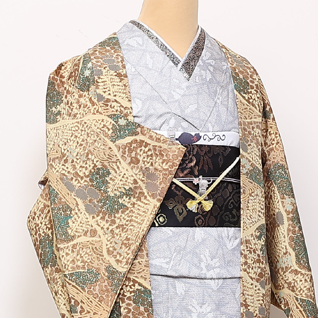 羽織 身丈80cm 裄丈63.5cm S 洗える着物 ポリエステル 風景 紐あり ベージュ系 Sランク 1217-00849