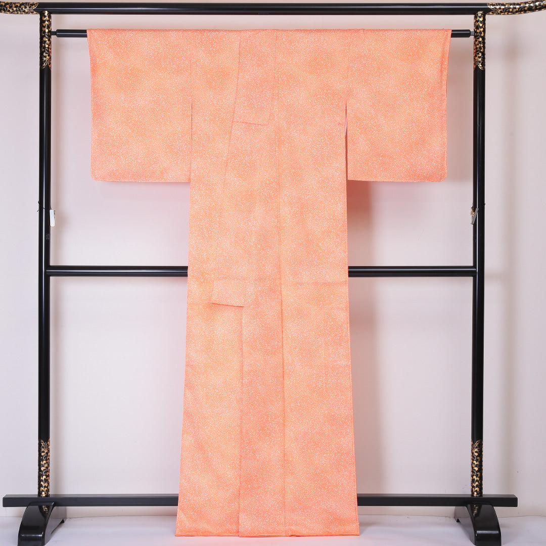 小紋 袷 身丈165cm 裄64.5cm 朱系 砂子 ぼかし 洗える着物 Bランク 1215-01986-4516