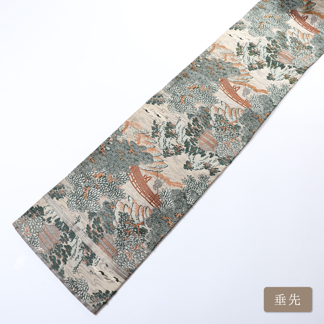 アンティーク 名古屋帯 帯丈335cm 全通 名古屋仕立て 正絹 セミフォーマル Cランク クリーム系 1224-00739-515 1224-00739