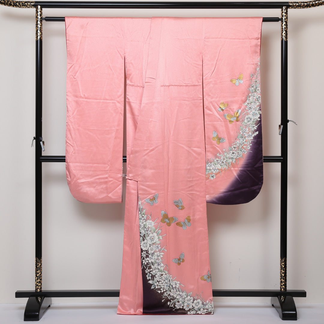 振袖 身丈163cm 裄丈66cm Bランク 袷 正絹 広衿 さが美 金彩 1213-F0039
