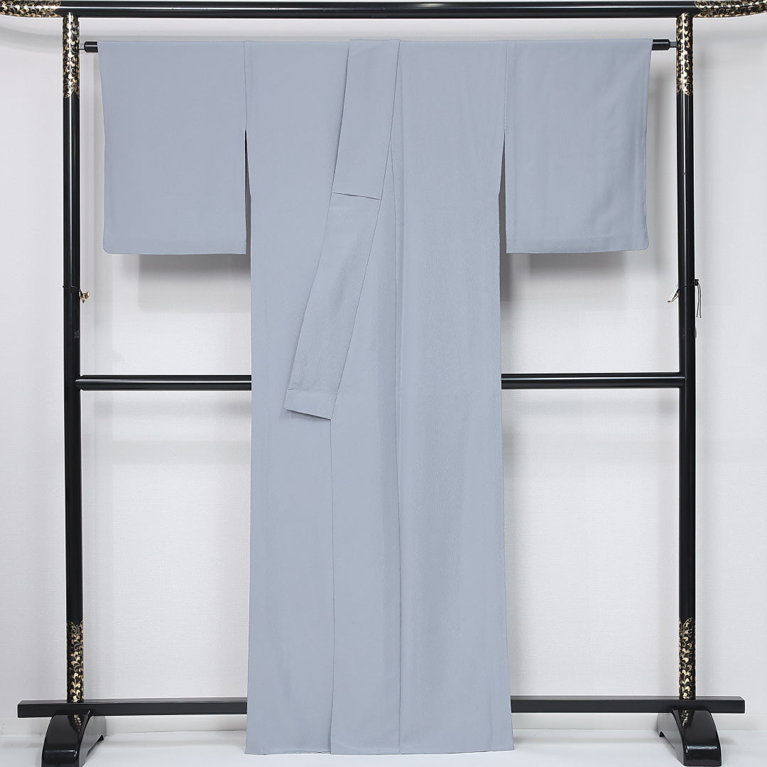 色無地 身丈162cm 裄丈65.5cm Bランク L 正絹 単衣 広衿 地紋なし 一つ紋 蔦 セミフォーマル グレー系 1214-12038