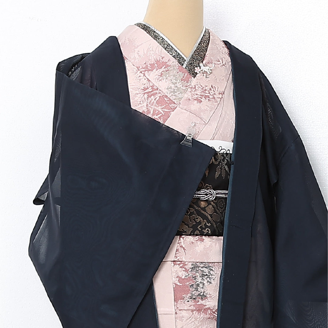 夏物 羽織 紗 身丈80cm 裄丈64cm 正絹 Cランク カジュアル Mサイズ もじり織 樹木柄 紺系 LP 1232-12780