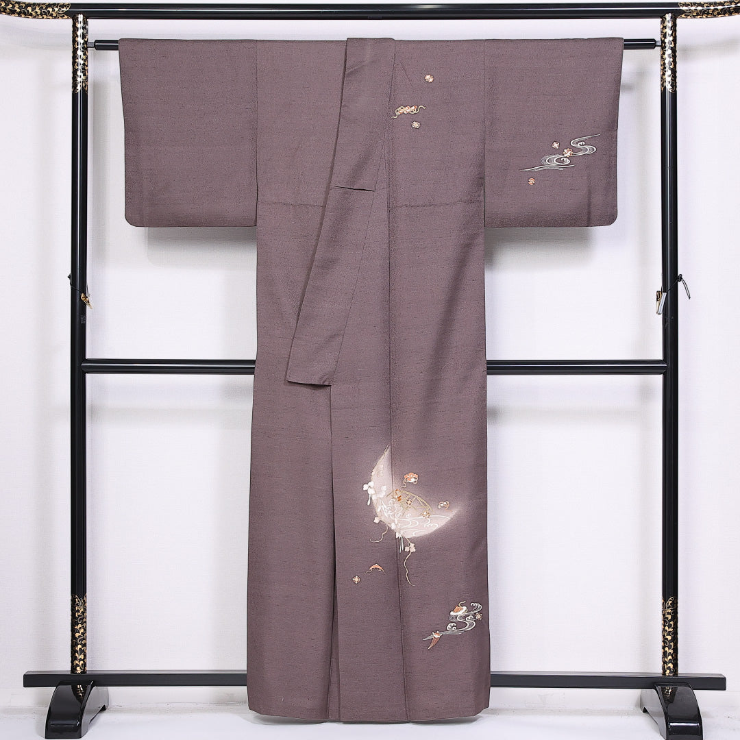 訪問着 身丈158cm 裄丈63cm 正絹 Aランク 袷 広衿 小鼓 流水 蔦 1212-10359