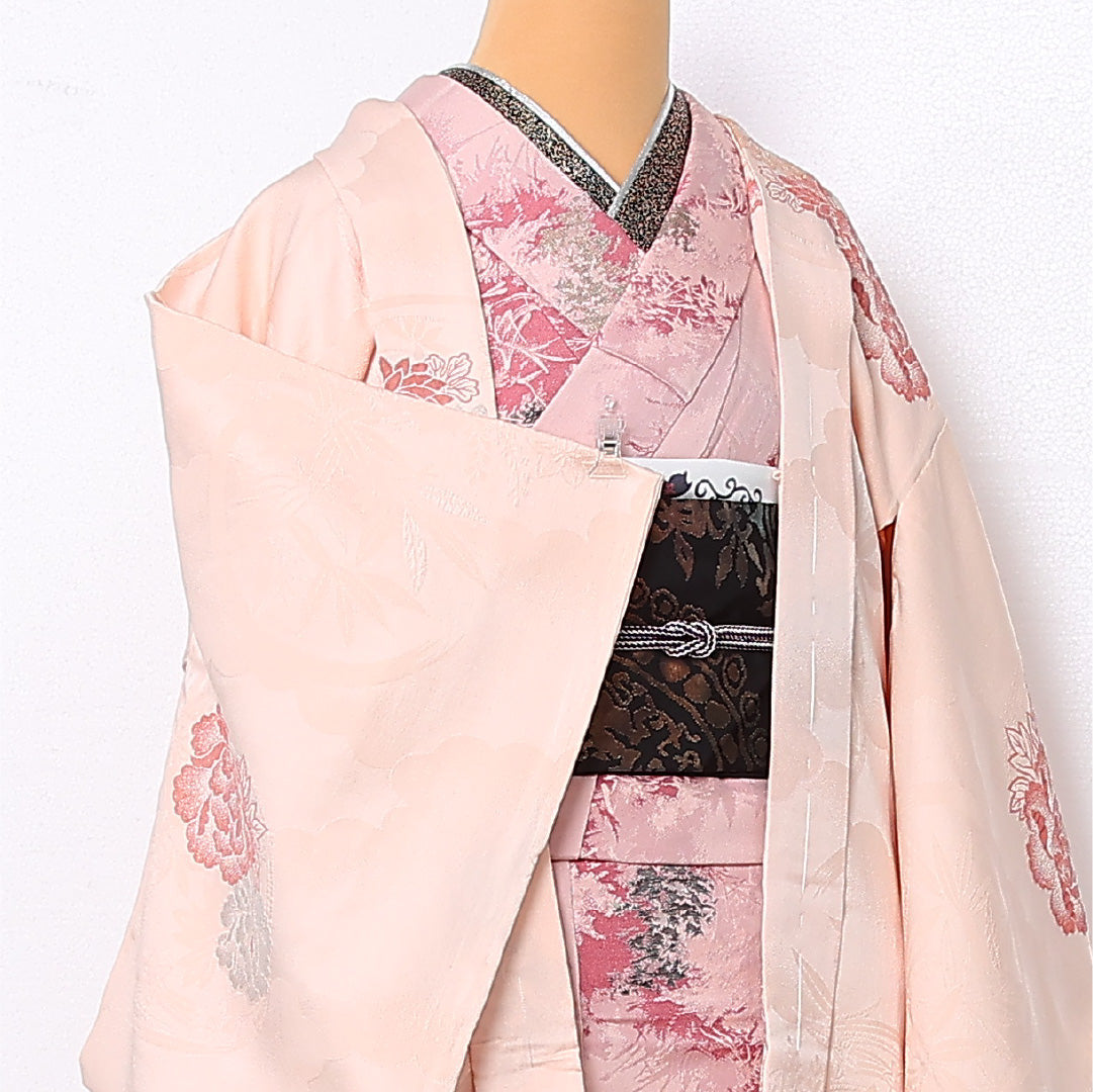 羽織 袷 身丈83cm 裄丈63cm 正絹 Cランク カジュアル Sサイズ 牡丹 ピンク系 HP 1232-12767
