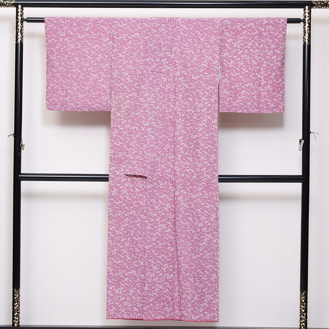 小紋 袷 身丈149cm 裄62.5cm 洗える着物 ポリエステル 紫系 Sランク 1215-02426
