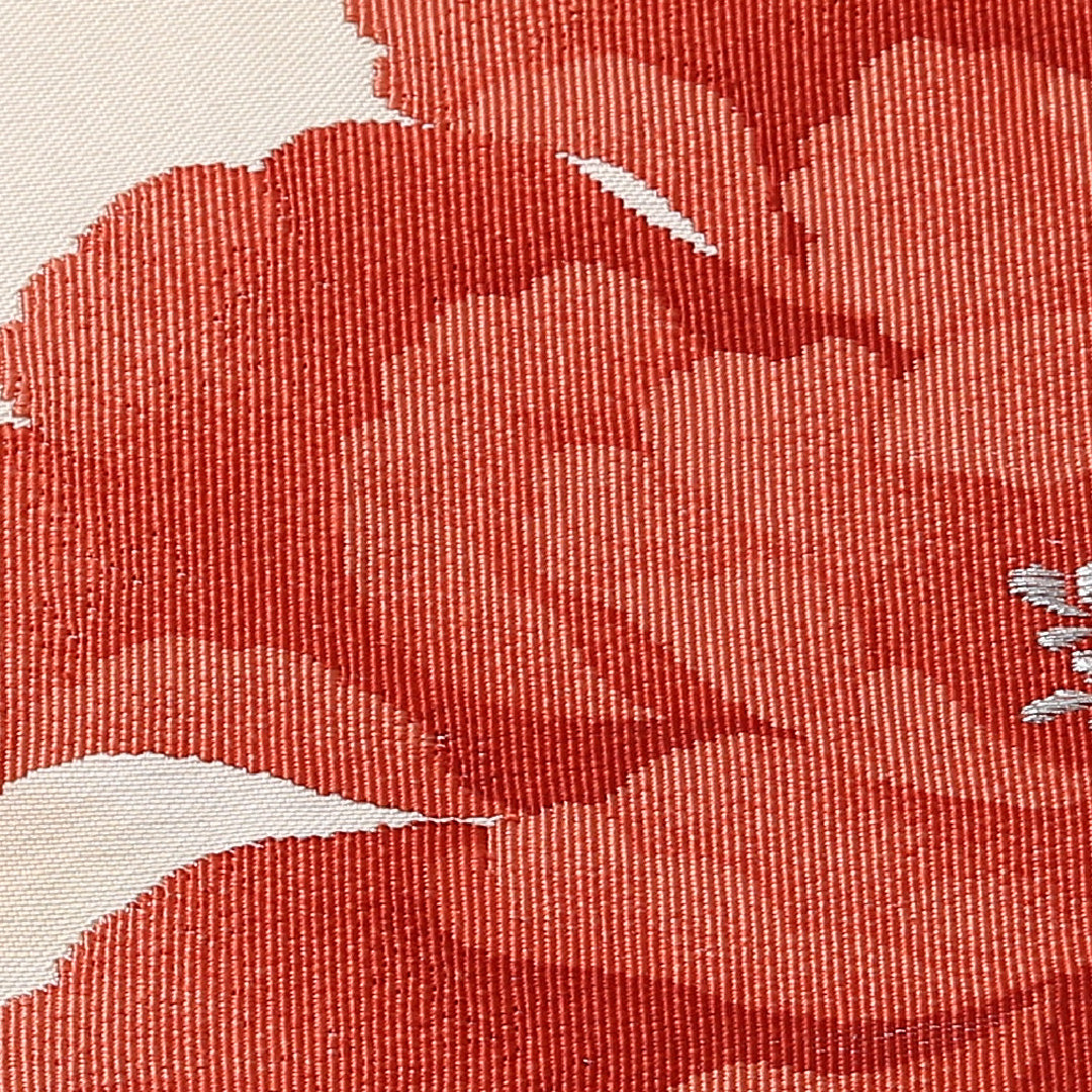 九寸 名古屋帯 帯丈354cm 名古屋仕立て ポイント柄 Aランク カジュアル 正絹 綴れ織 牡丹 上品 優しい ピンク系 1224-02940