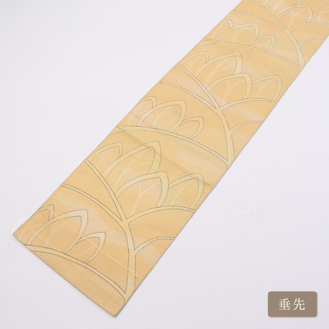 八寸名古屋帯 Cランク 帯丈277cm 正絹 六通 松葉仕立て 織り カジュアル 植物柄 黄系 LP 1245-00885