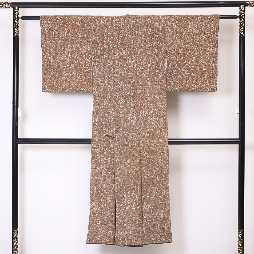 アンティーク 小紋 袷 身丈143cm 裄丈62cm 正絹 Bランク バチ衿 XSサイズ 幾何学柄 茶系 RP 1221-01973