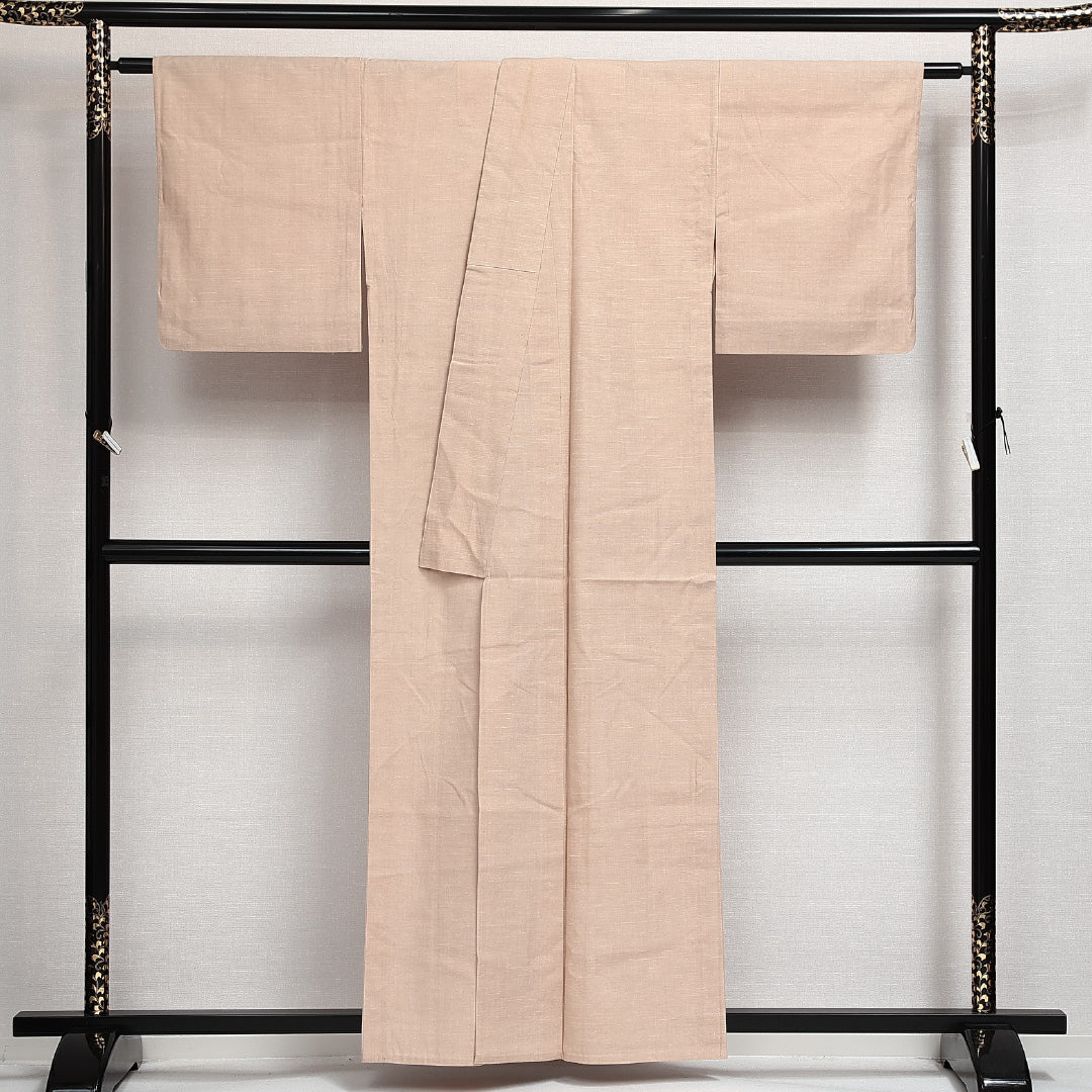 上田紬 単衣 身丈155cm 裄丈64cm 正絹 Sランク カジュアル 広衿 Mサイズ 草木染め ベージュ系 RP 1223-14003