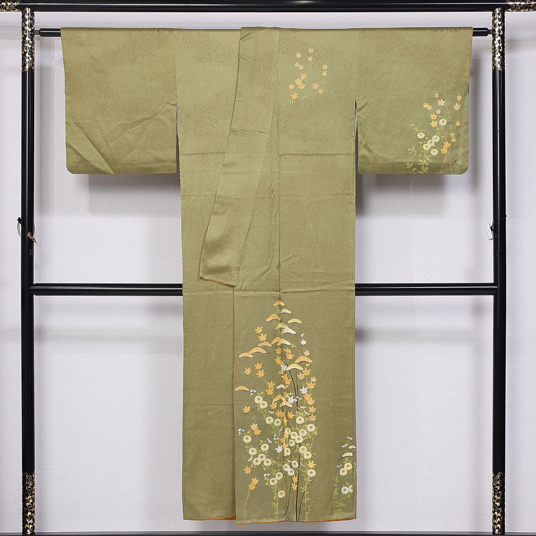 訪問着 身丈145cm 裄丈65.5cm XS 正絹 Aランク 袷 広衿 菊 紅葉 1212-11013