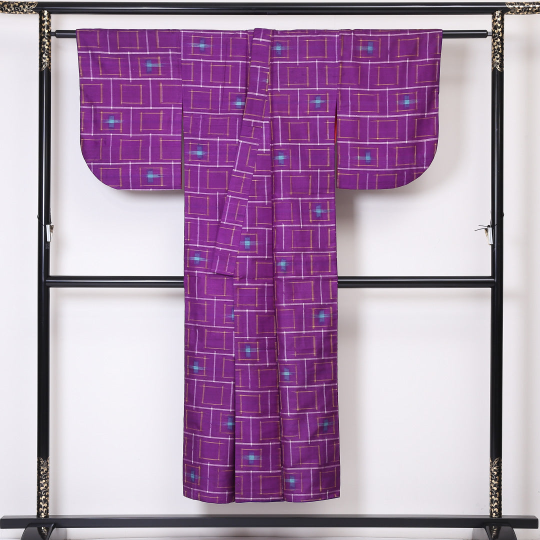 アンティーク 紬 袷 身丈145cm 裄60cm 正絹 紫系 Aランク 1216-00845-3120