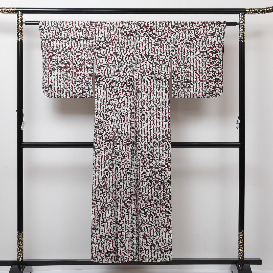 小紋 袷 身丈152cm 裄65.5cm 白系 正絹 Aランク 1215013253211