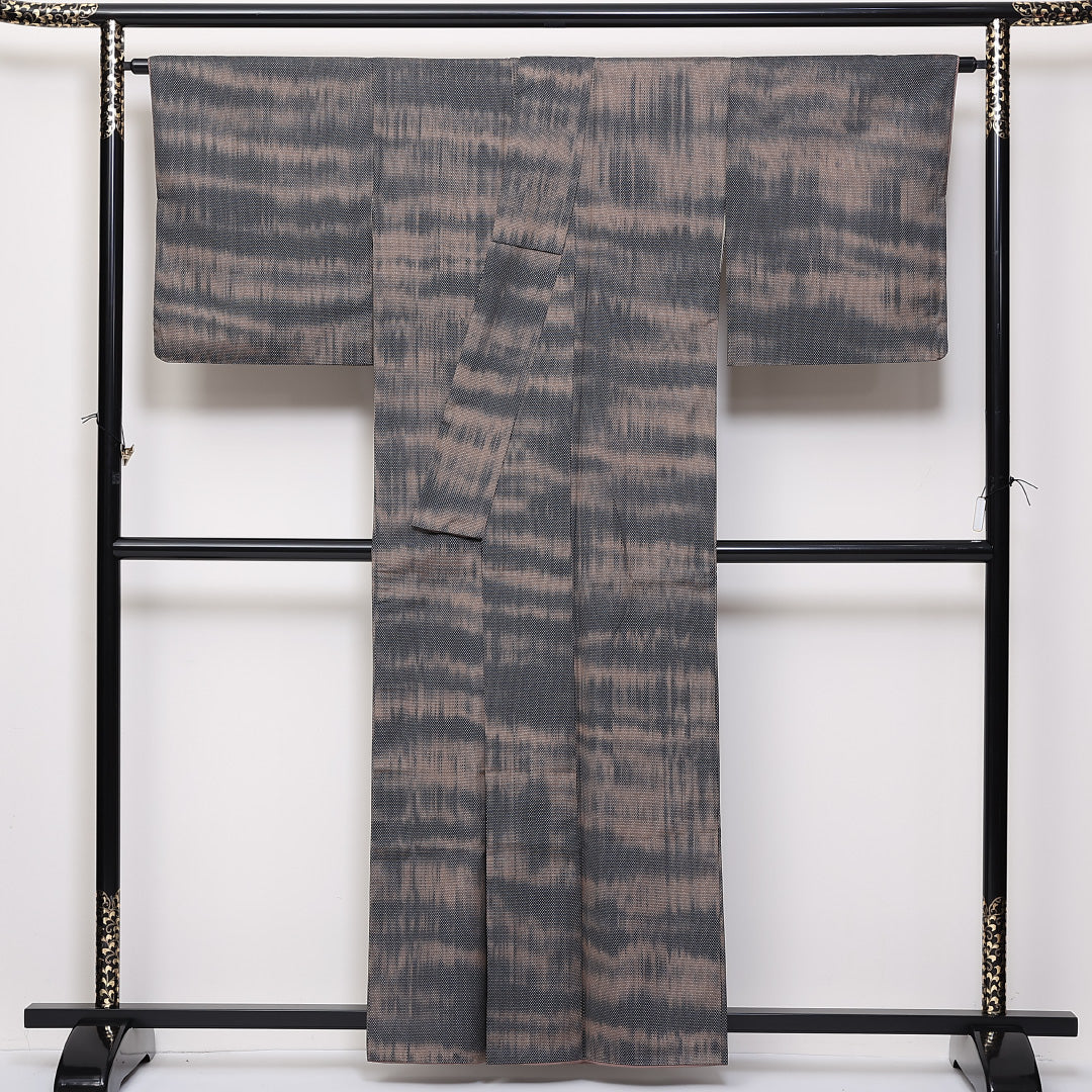 紬 袷 身丈159cm 裄丈66cm 正絹 Sランク カジュアル 広衿 Mサイズ 蚊絣 茶系 RP 1223-03857