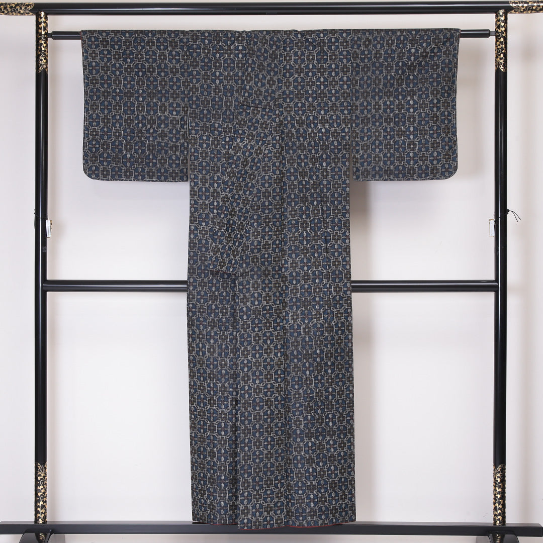 アンサンブル 村山大島紬 袷 身丈150cm 裄丈62cm 正絹 Sランク インフォーマル 広衿 Sサイズ 蜀江 青系 RP 1223-03411