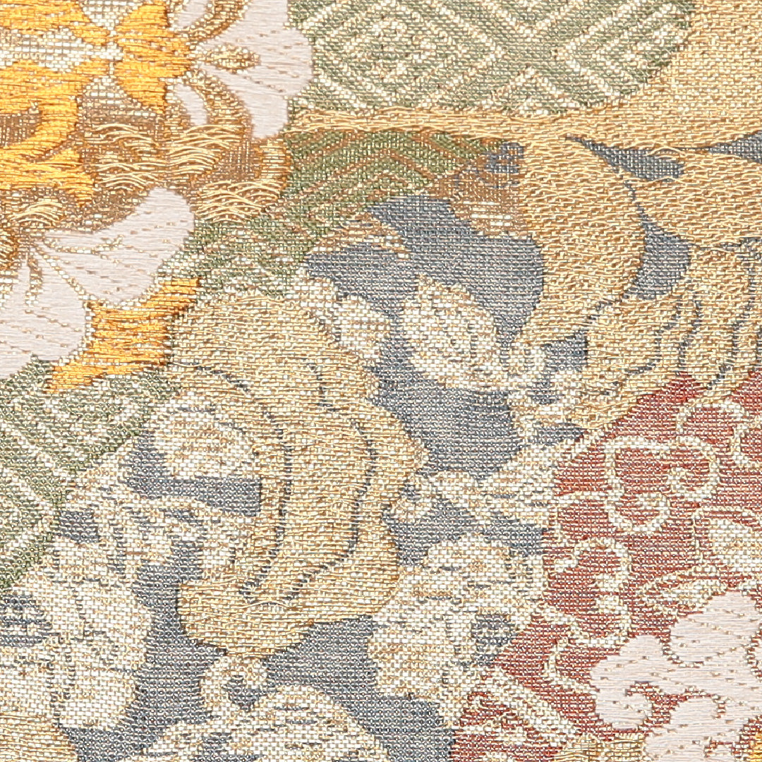 袋帯 帯丈418cm 正絹 六通 フォーマル 蜀江 花菱 金系 1243-01310