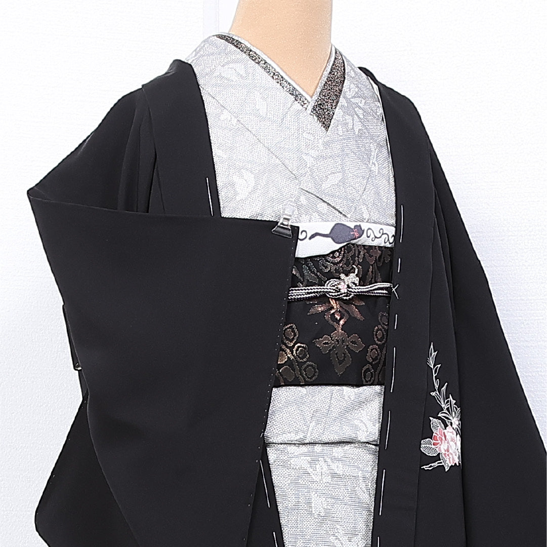 羽織 身丈83cm 裄丈66.5cm M 正絹 Sランク 袷 黒羽織 絵羽羽織 紫陽花 しつけ糸 1217-11141