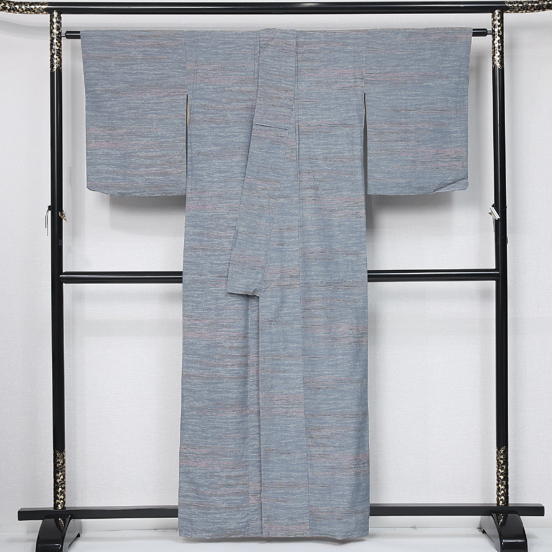 お召 身丈159cm 裄丈65cm Aランク M 正絹 袷 広衿 創作 カジュアル グレー系 1265-11928