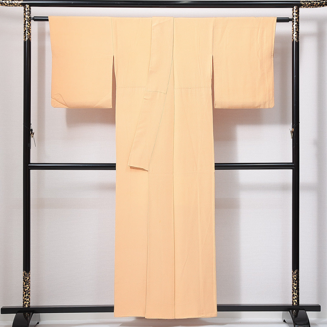 色無地 袷 身丈157cm 裄丈61cm 正絹 Bランク 一つ紋 (剣片喰) セミフォーマル 広衿 Mサイズ 無地 ベージュ系 RP 1219-14955