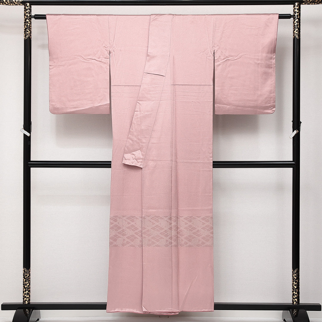 付下げ 袷 身丈154cm 裄丈64cm 正絹 Sランク インフォーマル 広衿 Sサイズ 菊 紅葉 桜 ピンク系 RP 1218-14171