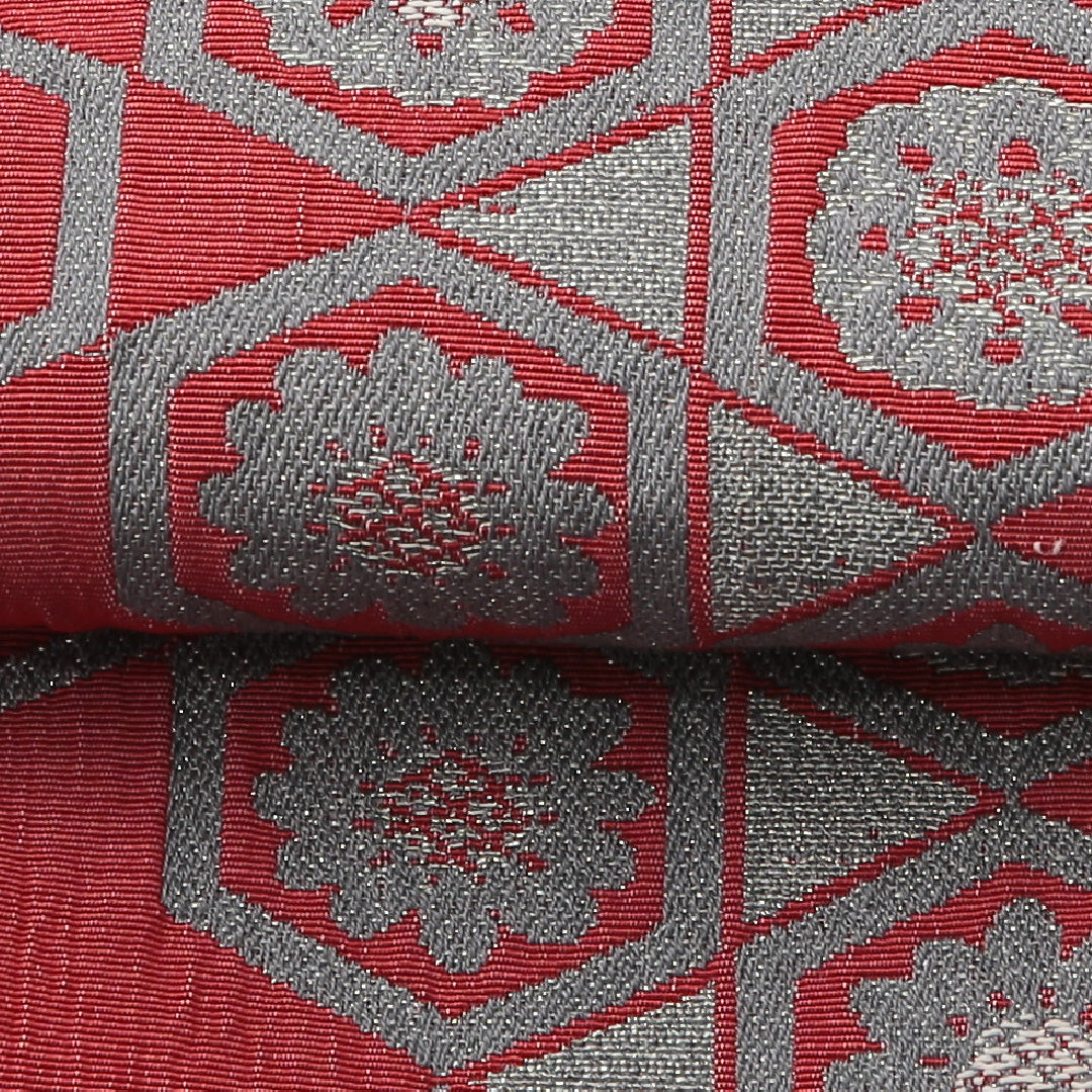 半幅帯 全通 未仕立て 帯丈318cm Aランク カジュアル 正絹 亀甲 赤系 1225-000381