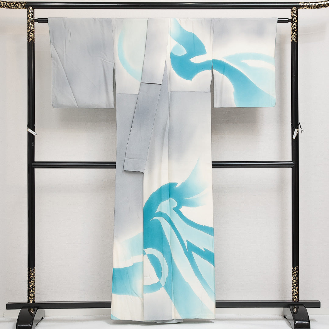 訪問着 袷 身丈157cm 裄丈63cm 正絹 Aランク セミフォーマル 広衿 Mサイズ 創作柄 水色系 RP 1217-13984