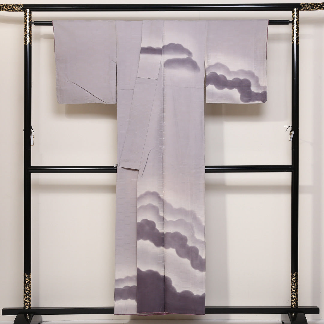 訪問着 袷 身丈153cm 裄64cm 正絹 紫系 Cランク 風景柄 雲 山 1212-00445-5220 1212-00445